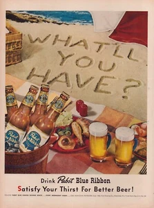 Anuncio impreso Pabst Blue Ribbon Beer 1952 playa página completa revista grande 10,5"x13,5" - Imagen 1 de 1
