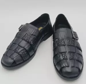 Scandia Woods -Men's Shoes Huarache Style Sandal Size 9.50" Black weave / buckle - Picture 1 of 8