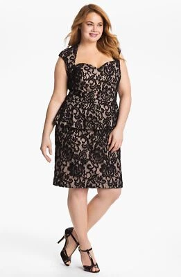 Xscape кружева пеплум платье плюс размер 14 Вт черный - Изображение 1 из 2