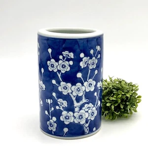 Chinese Porcelain Plum Blossom Vase Brush Pot Cache Planter Blue White Prunus - Picture 1 of 10