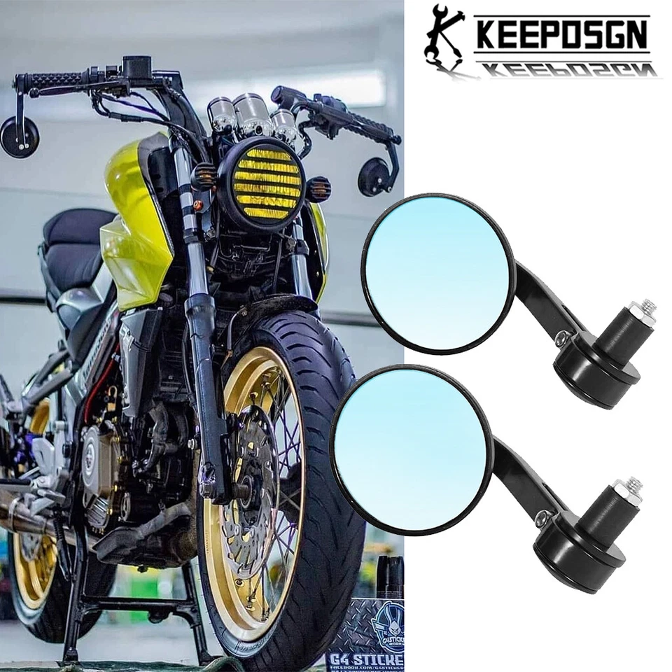 Black Round Motorcycle 7/8" Bar End Mirrors CNC For Honda Yamaha Suzuki Kawasaki - Image 1 of 4