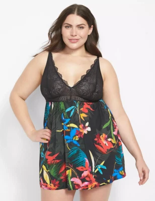 NEW LANE BRYANT TROPICAL BLOOM BLACK LACE BABYDOLL SZ 18/20 - Image 1 of 2