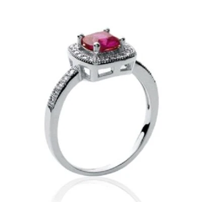 Anello Cz Rubino Zirconio Argento Massiccio 925 Rodio T50-52-54-56-58-60 - Immagine 1 di 4