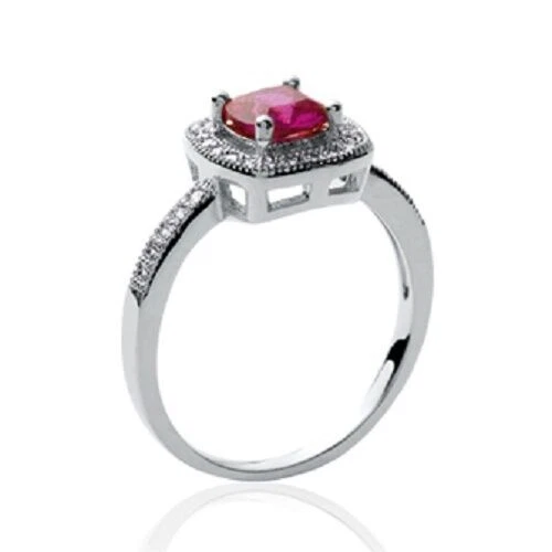 Anello Cz Rubino Zirconio Argento Massiccio 925 Rodio T50-52-54-56-58-60 - Immagine 1 di 1