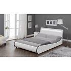 Corium® Cama doble tapizada LED 180x200cm blanco,marco de cama cuero sintético