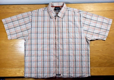 Camisa polo sul masculina XL bege laranja botão para cima negócios casual fio brilhante - Imagem 1 de 2