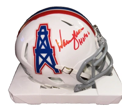 Warren Moon Signed Houston Oilers Throwback mini Helmet HOF insc BAS Proof w HOF - Image 1 of 4