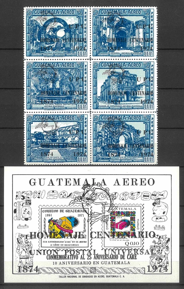 Guatemala 1974 UPU Anniversary Block/6 Stamps & 1 Mini Sheet Sc.C517/23 MUH 15-9 - Image 1 of 1