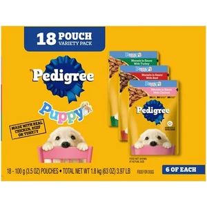 Pedigree Puppy Soft Wet Dog Food Variety Pack, 3.5 Oz Pouches (18 Pack) - Picture 1 of 8