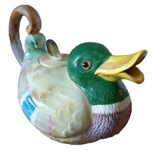 Fitz and Floyd 1986 Ceramic Mallard Duck Teapot 40 Oz  1 1/4 Quarts Japan EUC