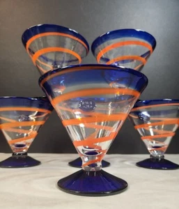 Kosta Boda Hand Blown Royal Caribbean Orange Navy Cocktail Dessert Glasses 6 Set - Picture 1 of 9