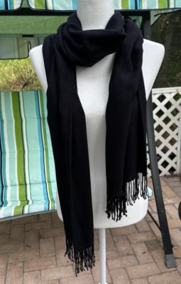 Bufanda vintage KC Malhan negra 100 % seda flecos con cuentas 84 pulgadas de largo de lujo Foto 1 de 4