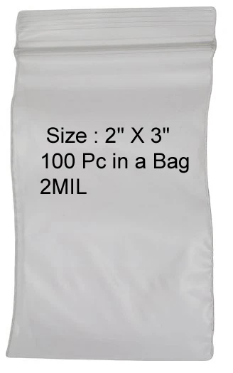 500pc 2 x 3" 2mil Reclosable Resealable Poly Clear Zip Bags Self Locking Zipper  - Image 1 of 1