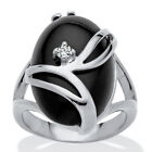 PalmBeach Jewelry Platinum-Plated Onyx & Crystal Accent Cocktail Ring