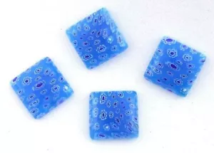 THREE 16mm SQUARE BLUE WHITE FLORAL FLOWER MILLEFIORI GLASS CAB CABOCHON MC20 - Picture 1 of 1