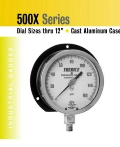 Industrial Pressure Gauge 6" Dial Trerice 0-200 psi Lower Connection 1/4" NPT - Picture 1 of 2