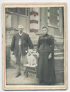 G029 Vintage Fotografie Paar mit Hund getönt koloriert um 1910 - Bild 1 von 1