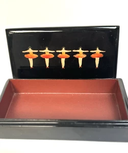 ANTIQUE BLACK LUCITE VANITY TRINKET BOX / JEWELRY CASE - 5 BALLERINAS in TUTUS - Picture 1 of 9