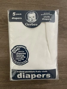 Gerber 5pk Prefold Premium Cloth Diapers 6-ply White 14in x 20in Cotton New - Picture 1 of 2