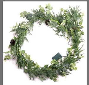 Prelit Battery Operated Garland 6ft.  Green Pine Eucalyptus Mantle Fireplace  - Picture 1 of 2