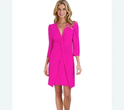 Vestido Vaina JULIA JORDAN Fushia Manga 3/4 Nudo Cuello en V Talla 16 Foto 1 de 4
