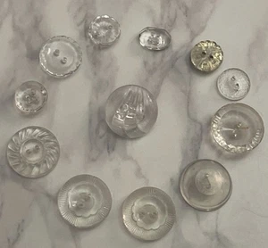 Vintage 12 Czech Clear Depression Crystal Glass Crafting Buttons 107-8 - Picture 1 of 13