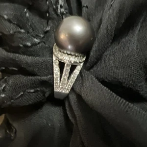 Tahitian Cultured Pearl 12-13mm, White Zircon Ring in Sterling Silver - Picture 1 of 3