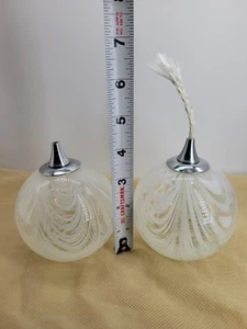 Hand-Blown Swirled White Glass Oil Lamps with Vintage Metal Wick Holders Set TWO - Picture 1 of 13