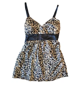 Vanity Baby Doll Tank Top Cami Y2K 90s Animal Print Satin Glam Mob Wife Date  - Bild 1 von 11