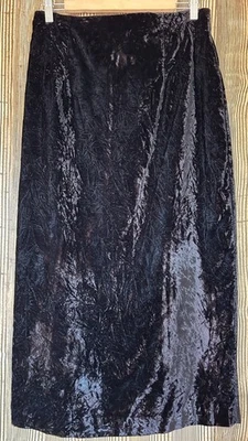 Falda midi vintage años 90 Y2K Norton negra de terciopelo aplastado talla 14 gótica bruja vampiro Foto 1 de 4