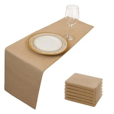 Paquete de 6 corredores de mesa de arpillera 12x108 pulgadas - yute natural rústico 12x108 6 piezas marrón Foto 1 de 4