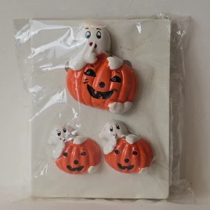 Vintage 80s Ghost Pumpkin Earrings Brooch Set NOS Halloween Costume Jewelry Cute - Picture 1 of 20