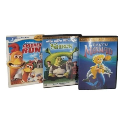 Animation Movies DVD Bundle The Little Mermaid Chicken Run Shrek 3 Disc Set Foto 1 de 3
