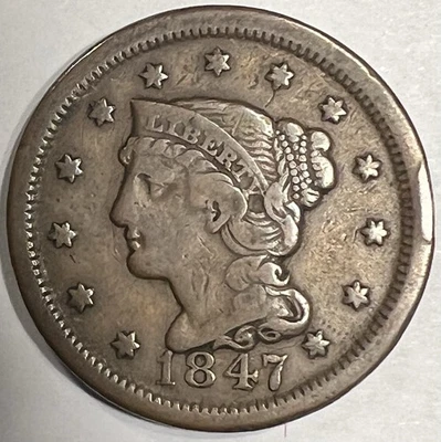 1847 EUA centavo grande quase muito bom estado - Imagem 1 de 4