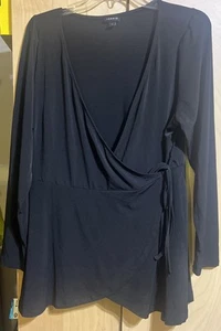 Camicetta donna Torrid taglia 1 (1X) nera scollo a V finto avvolgente manica lunga jersey - Foto 1 di 3
