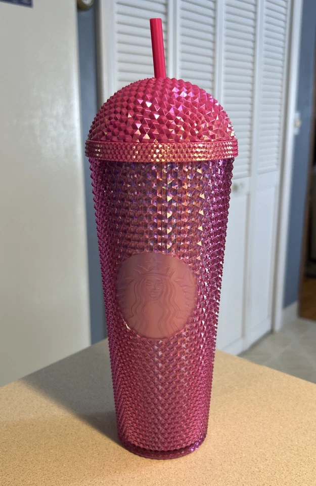Starbucks 2023 Pink Iridescent Studded Tumbler 24oz Cold Cup w/ Straw – Limited