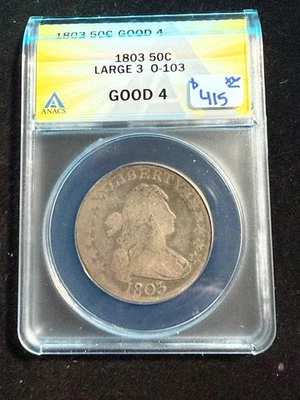 1803 DRAPPED BUST HALF DOLLAR  ANACS G 4 - Image 1 of 4