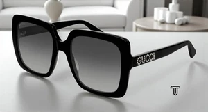 GUCCI GG0418S 001 Rectangular Square Black Grey 54 mm Women's Sunglasses - Picture 1 of 7