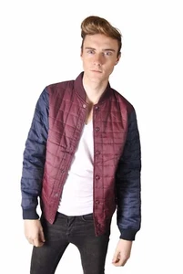 Mens Quilted Baseball Warm Jacket with Contrast Sleeve College - Burgundy/Navy - Picture 1 of 2
