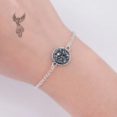 Resin Druzy /Drusy Bracelets Silver Plated Silver-Gray Round (6 6/8")    #620 - Image 1 of 3