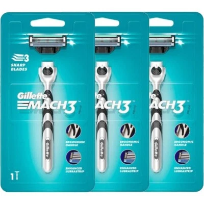 3 x Mango de afeitar Gillette Mach3 con 1 cartucho de recarga Mach 3 Foto 1 de 4