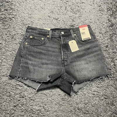 Pantalones Cortos Levis 501 Para Mujer 29 Negro Gris Tiro Alto Denim Flecos Informales Foto 1 de 4