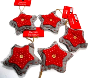 At Home Christmas Ornament Denim Darlings Star Blue Denim Lot of 5 NWT - Picture 1 of 2