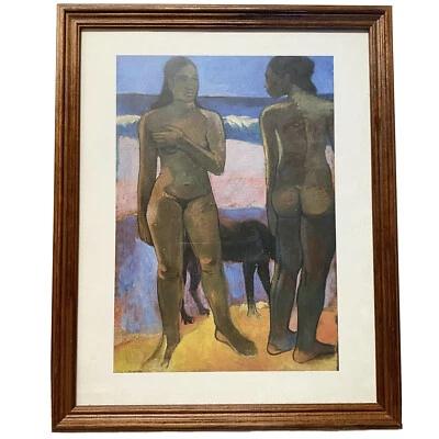 GAUGUIN Two Tahitian Women on Beach with Dog Framed Print 15.5 x 12.5 - Image 1 of 4