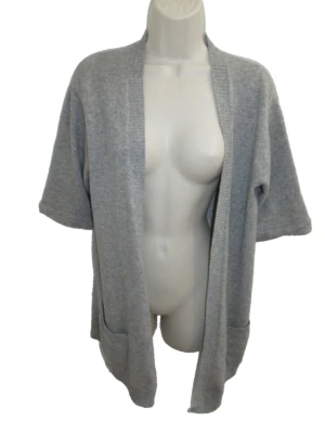 Ann Taylor Loft 100% Cashmere Gray Half Sleeve Open Cardigan Pockets Size M - Imagem 1 de 4