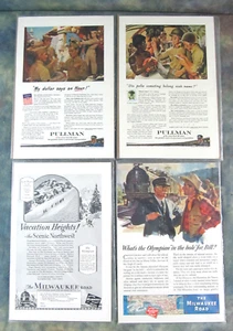 Vintage 1944 Ad Pullman Eisenbahn und Milwaukee Eisenbahn Anzeigen Olympischer Weltkrieg - Bild 1 von 6