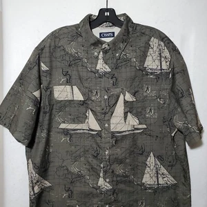 Chaps Shirt Mens XL Green Allover Print Short Sleeve Button Down Vented - Picture 1 of 13