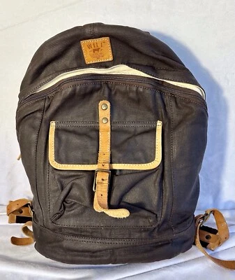 Will Leather Goods Para Hombres Marrón Cierre de Hebilla Cuero Recubierto de Cera Lona Cúpula Trasera Foto 1 de 4