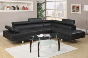 Fidenza 2-Piece Sectional Sofa Upholstered in Black Faux Leather - Picture 1 of 4