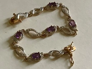 Sterling Silver Yellow & Silver Color (5) Purple Stones Bracelet - Picture 1 of 4